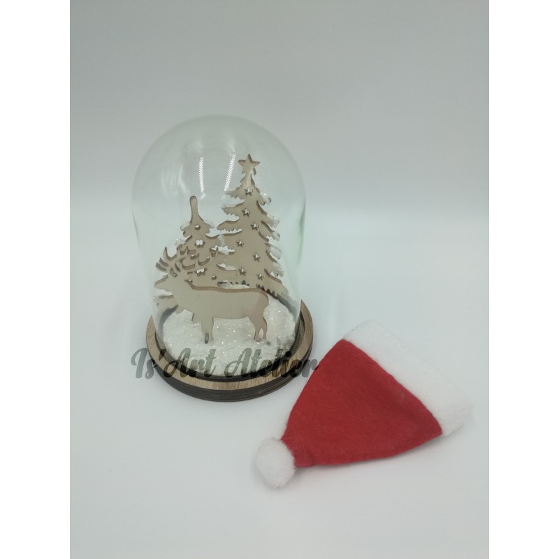 Déco Noël en bois sous Cloche en verre H. 12.5 cm - Objets de décoration et rangement  noël - Décomania