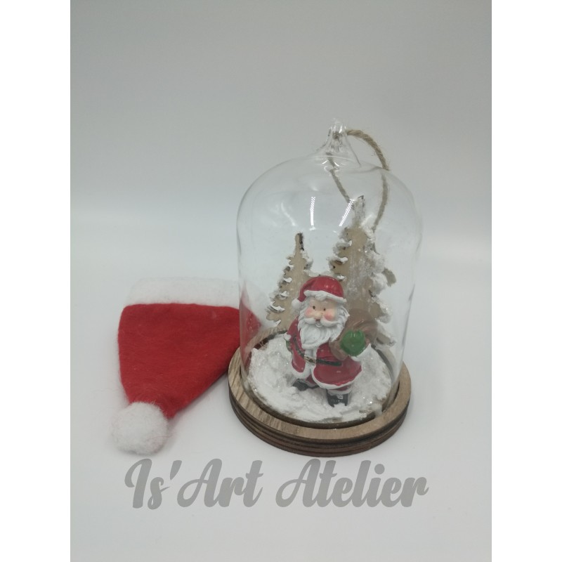 Déco Noël en bois sous Cloche en verre H. 12.5 cm - Objets de décoration et rangement  noël - Décomania