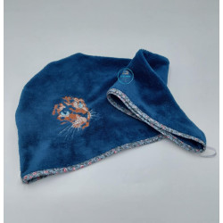 serviette-turban-seche-cheveux-tete-chat-marron-brode@isartatelier